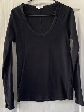 James Perse Black Long-Sleeve Scoop-Neck Tee